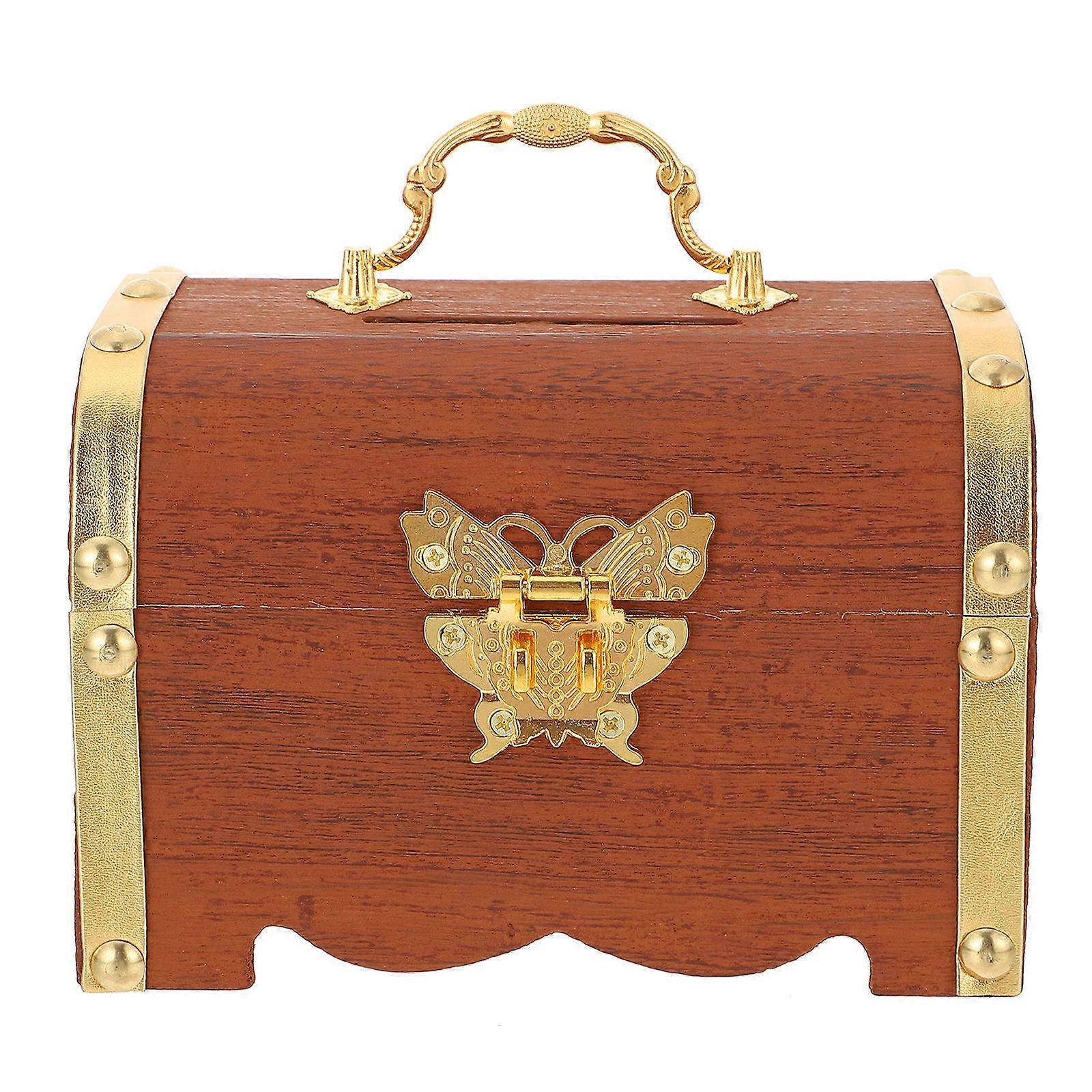 Chocolate Wooden Coin Case with Lock for Home Storage and Organization 1pc