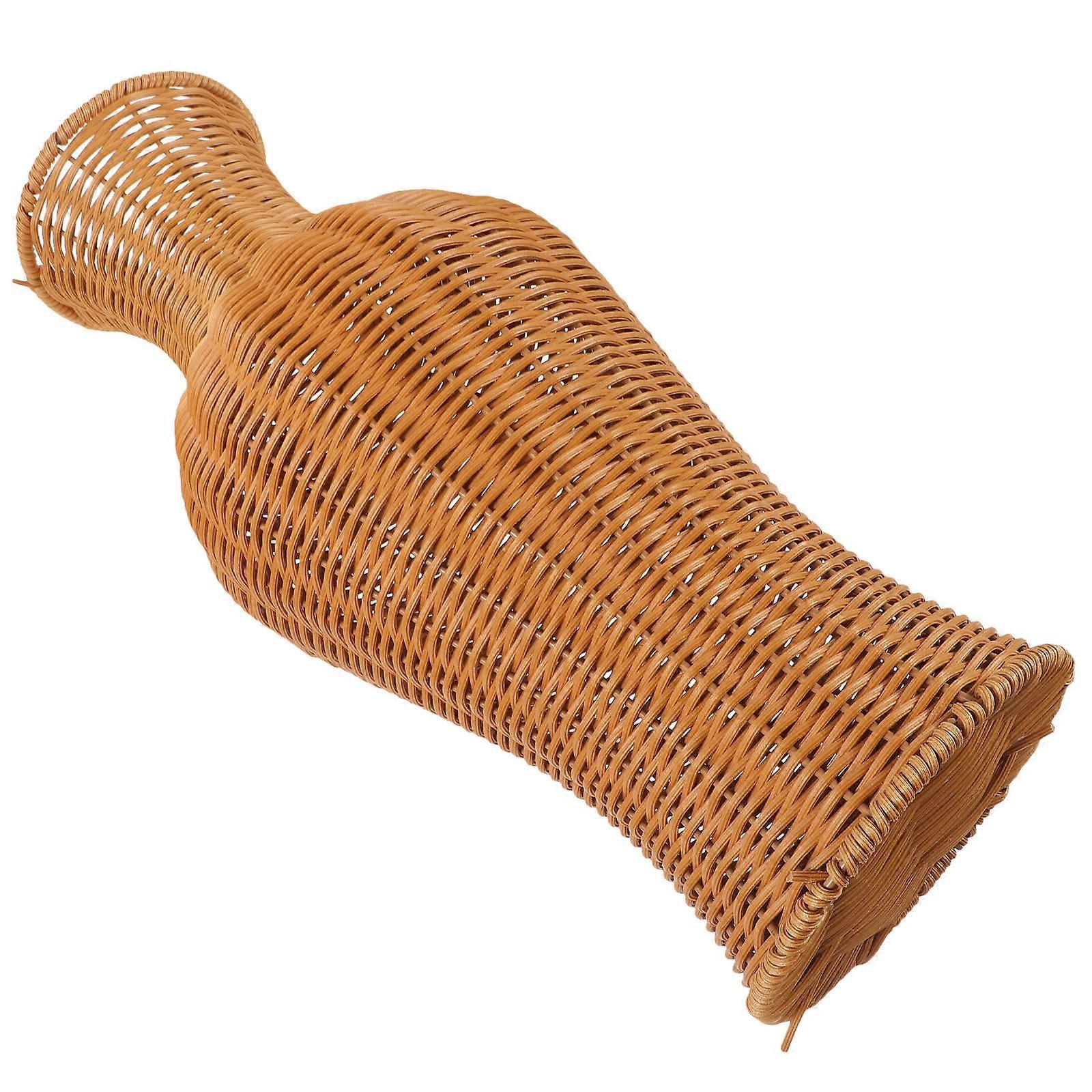 Rustic Imitation Rattan Floor Vase for Home Decor – Stable Flat Base Plant Holder for Dried Flower Arrangements with Neutral Pastoral Design