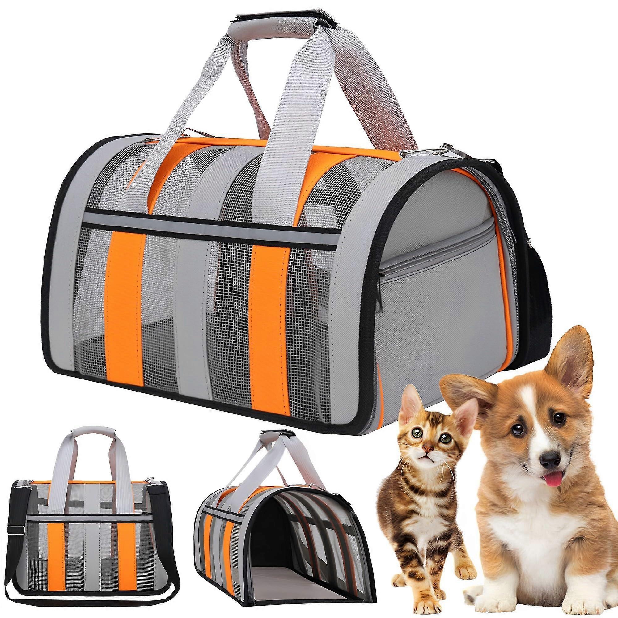 Foldable Cat Bag with Reflective Strips, Breathable Mesh, Ideal for Travel, up to 4 kg (Grey)