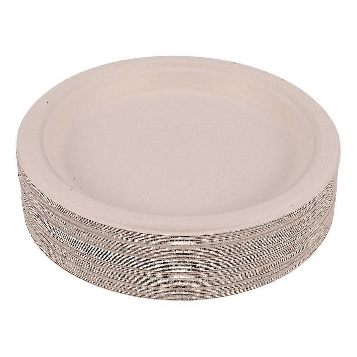 100% Compostable   Paper Plates Bulk 9 Inch 50 Pack, Bamboo Plates, Eco Friendly, Biodegradable