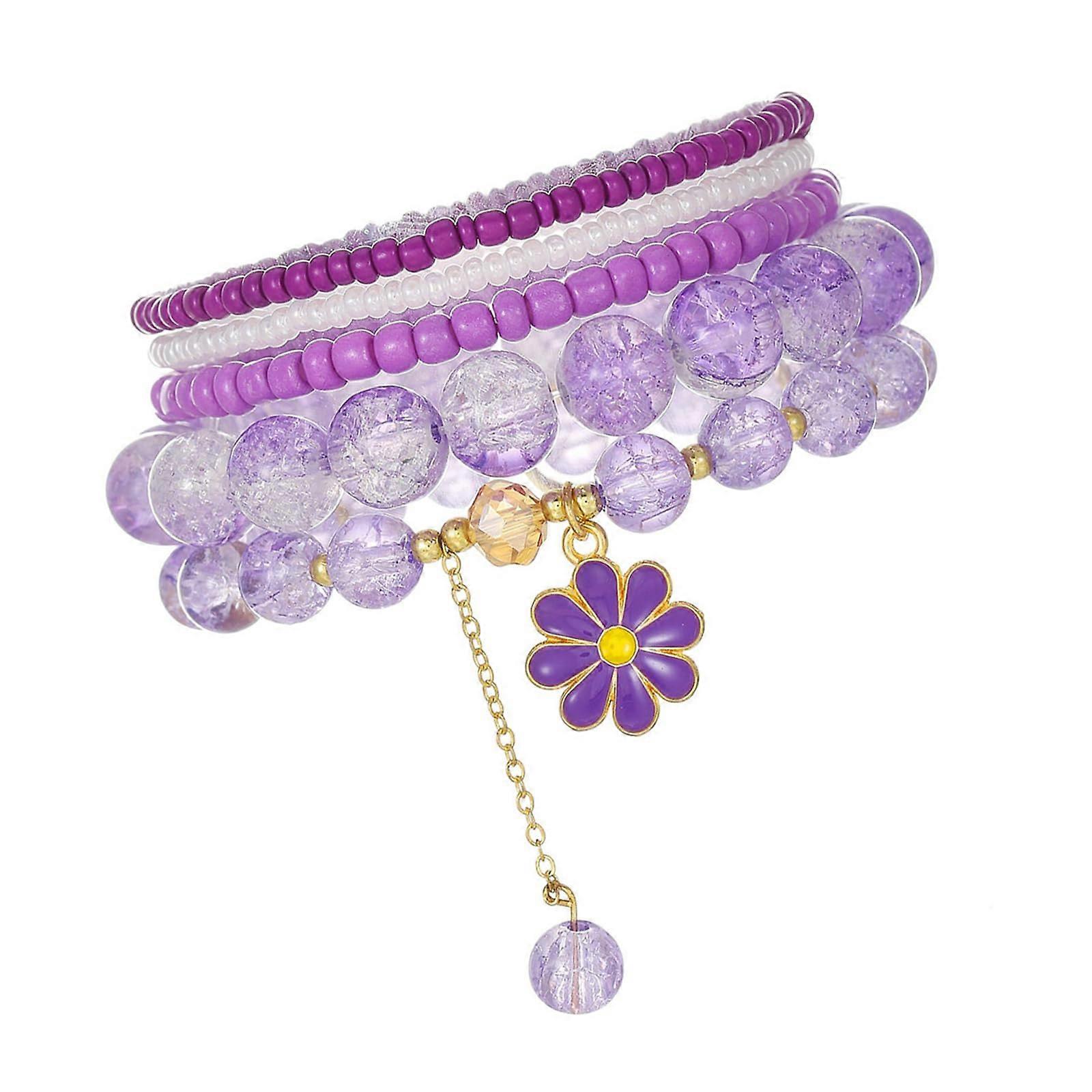 Elegant Stretch Floral and Tassel Bracelet Set, Multi-Layered Stackable Jewelry for Daily Wear, Adjustable Size