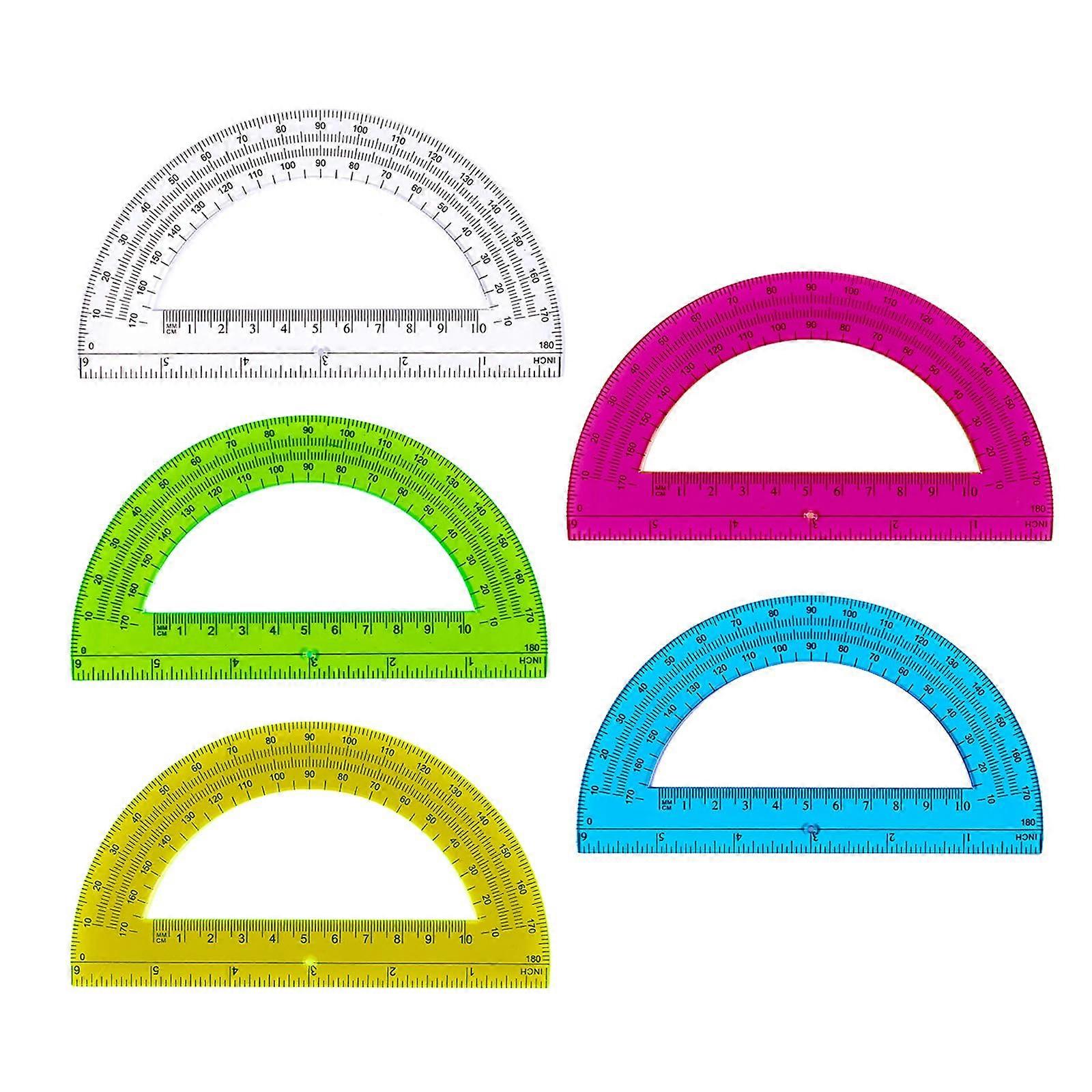 180Degree Math Protractor, 6Inch Plastic Geometry Protractor for Angle Measurement and Drawing, Pack of 5
