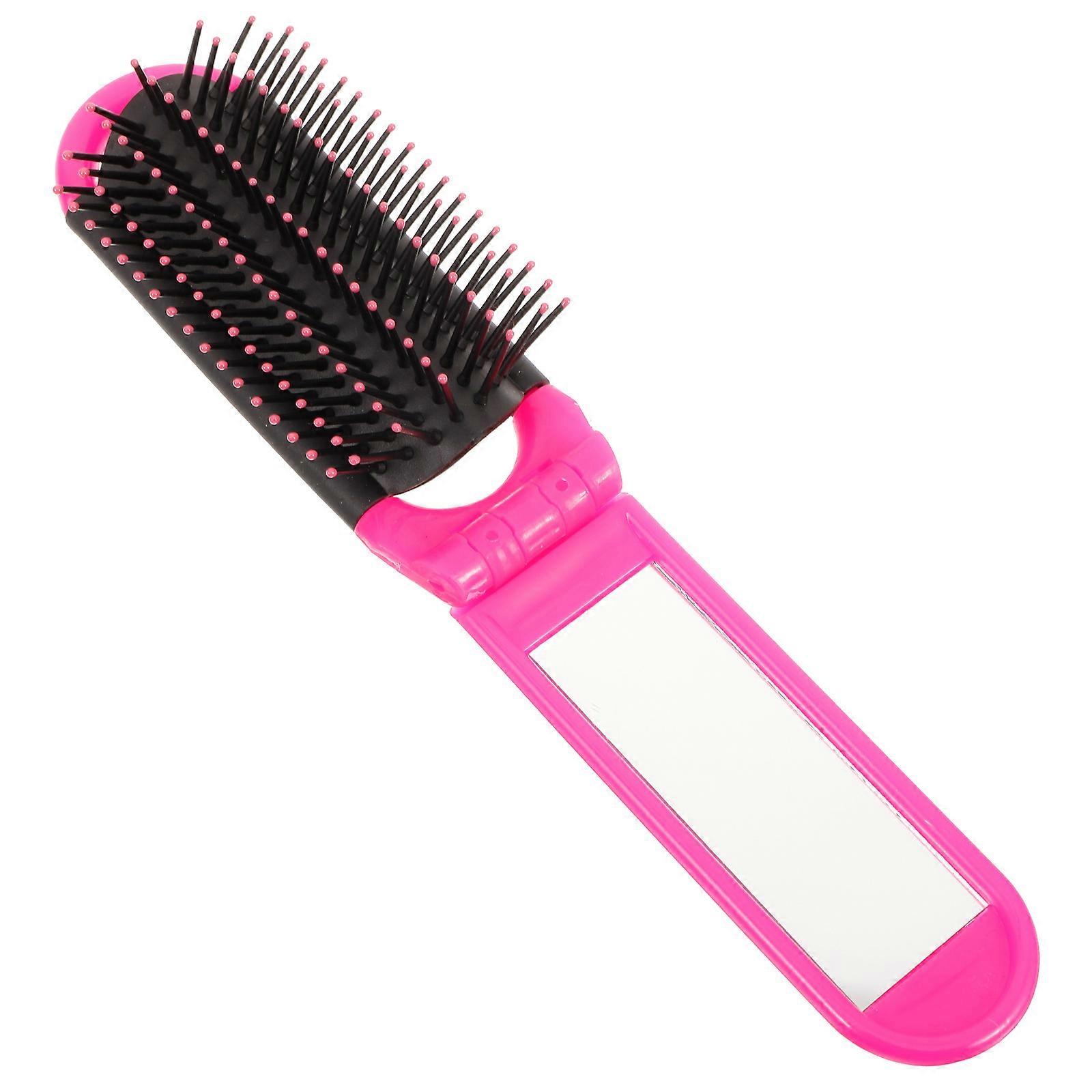 Portable Folding Hair Comb with Mirror for Women – Compact Travel Brush for Detangling, Gentle on Hair and Scalp, Comfortable Use for Teens and Adults