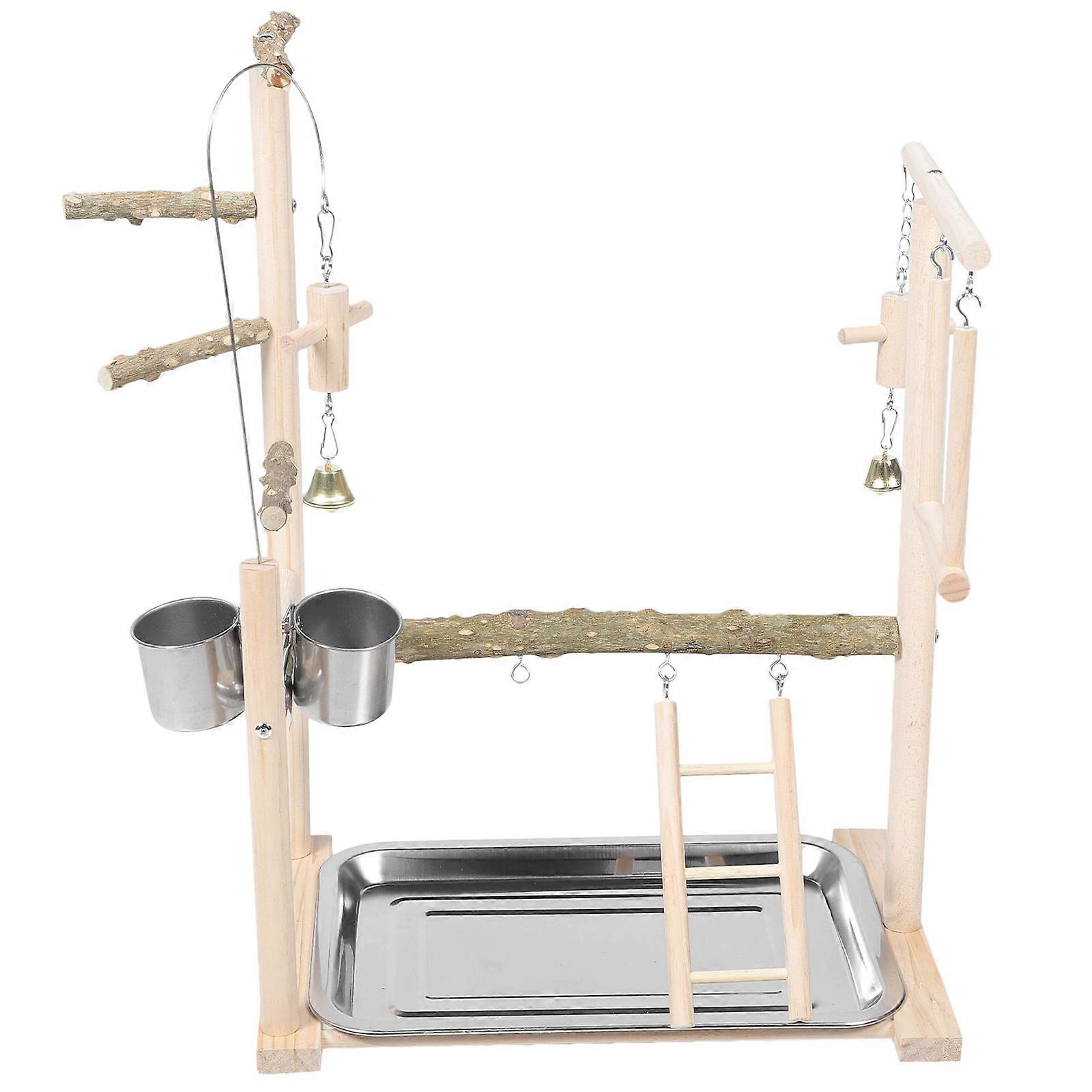 Parrot Playground with Ladder for Birds to Play and Chew Beige Plastic Standing Frame 1 Set