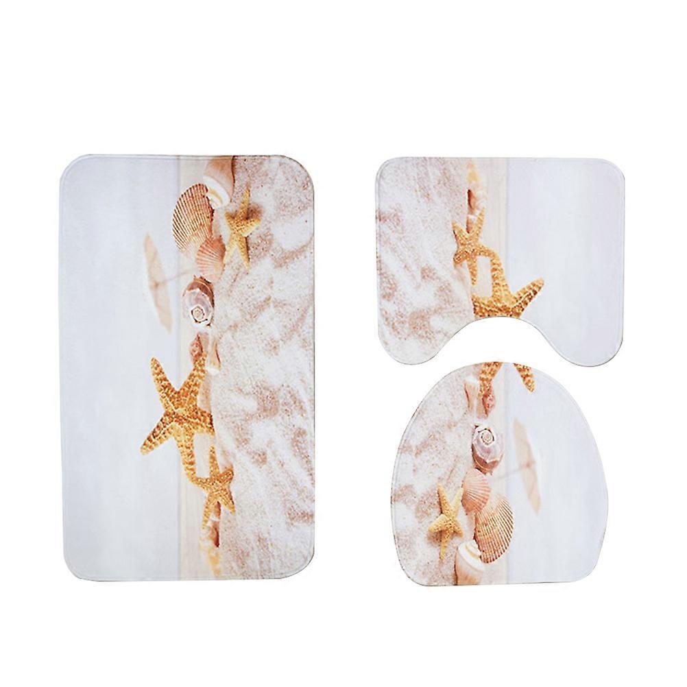 Hemoton 3 in 1 Sea Pattern Bathroom Mat Set with Antiskid Washroom Carpet and Toilet Seat Lid Cover