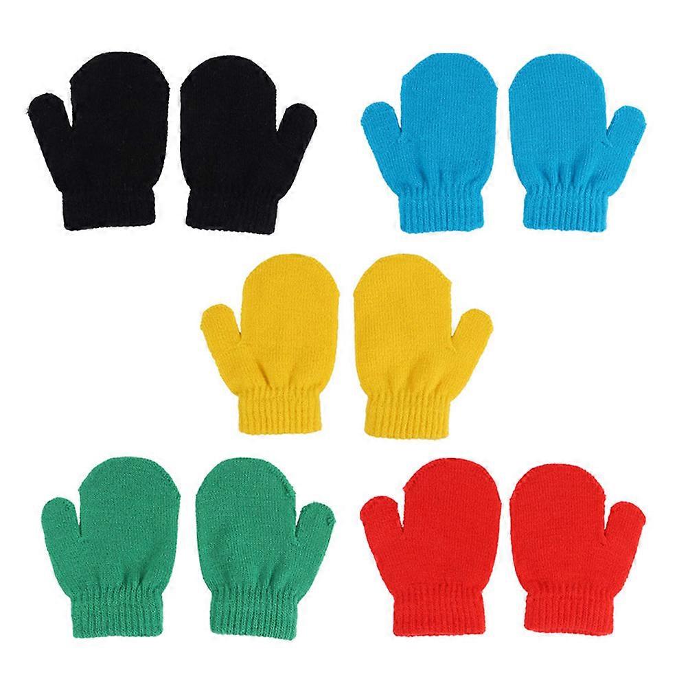 5 Pairs Full Finger Winter Gloves Unisex Knitted Mittens Breathable Stretch Warm Protective for Cold Weather Outdoor Use
