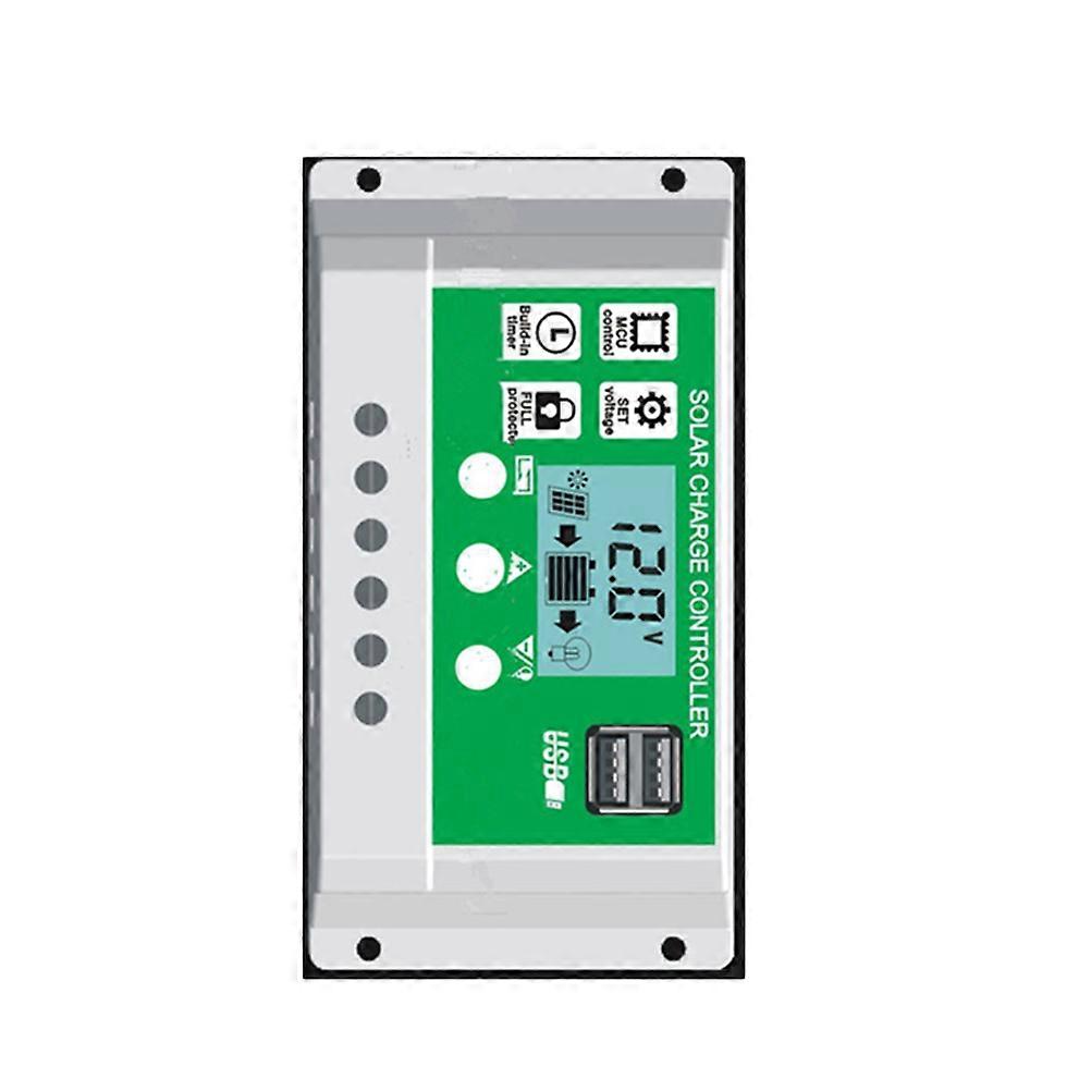 Solar Charge Controller with Dual USB Ports for 12V Battery Auto Recognition LCD Display White ABS