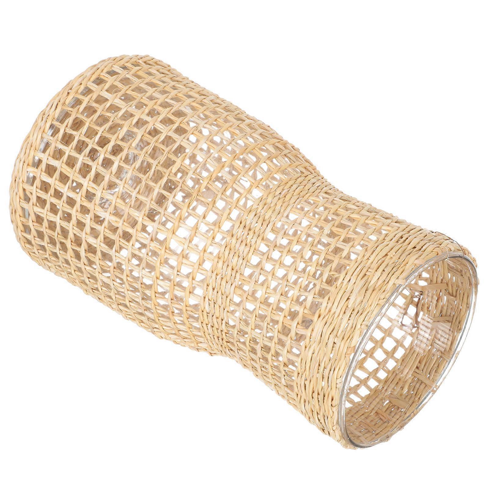 Rattan Glass Flower Vase Set Decorative Container for Hydroponic Plants and Dining Table Ornament