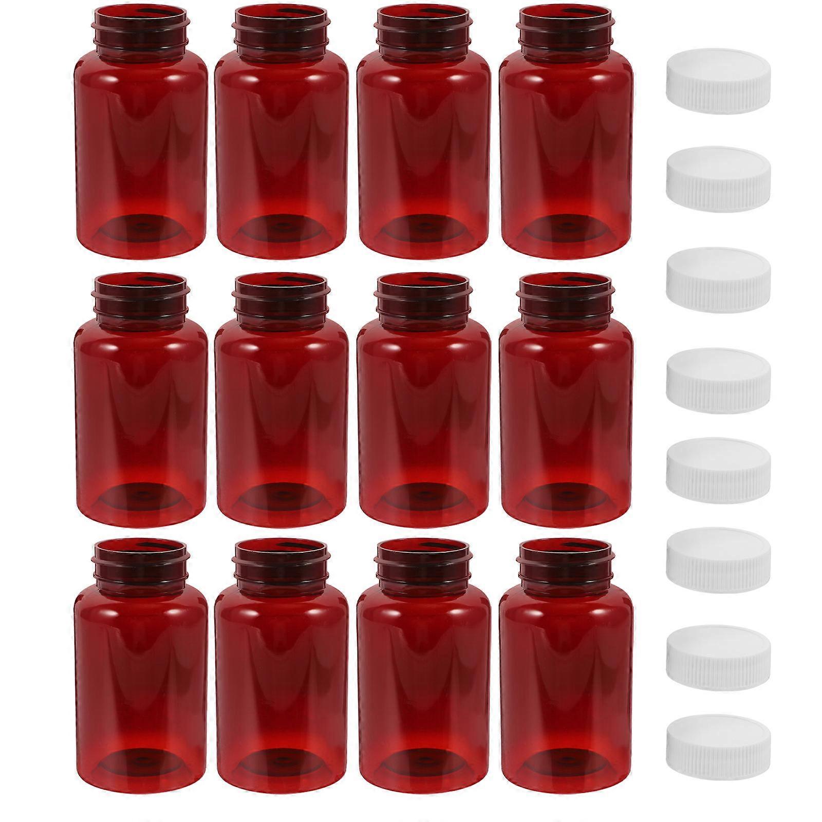 Dark Red PET Plastic Pills Bottles with Sealing Caps for Home Use 12 Pcs