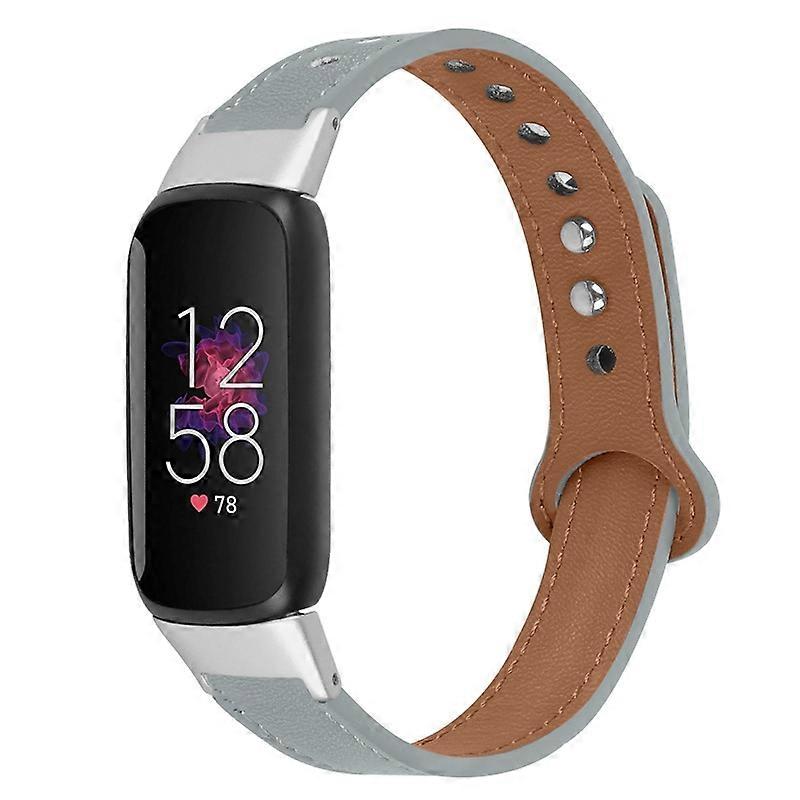 Replacement Wrist Band for Fitbit Luxe Smart Watch Adjustable Top Layer Cowhide Strap with Double Ri
