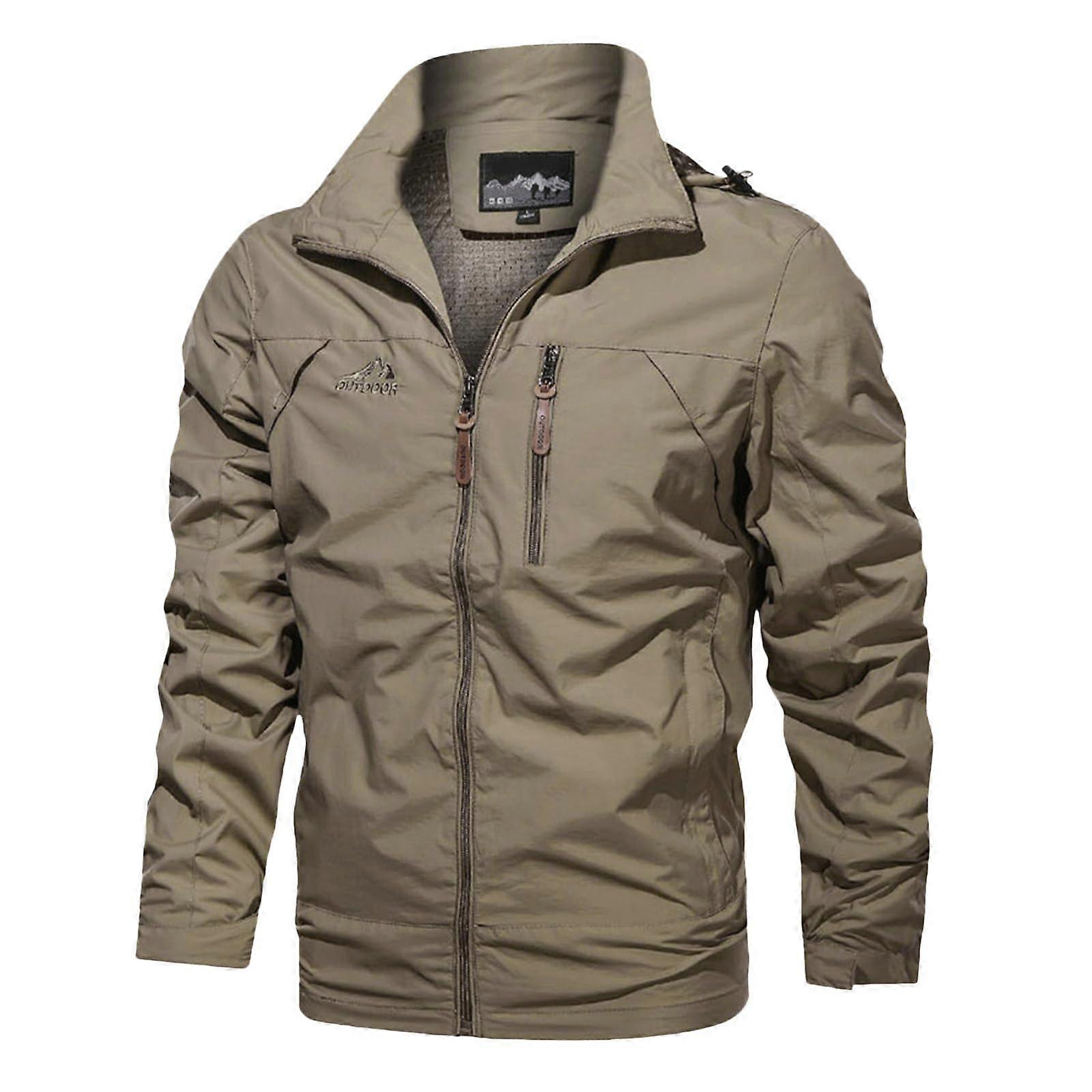 Wind Jacket Men's 4XL Waterproof Leather Jacket Brown, Summer Rain Vest, Hiking Shirt, Khaki Hoodie A4
