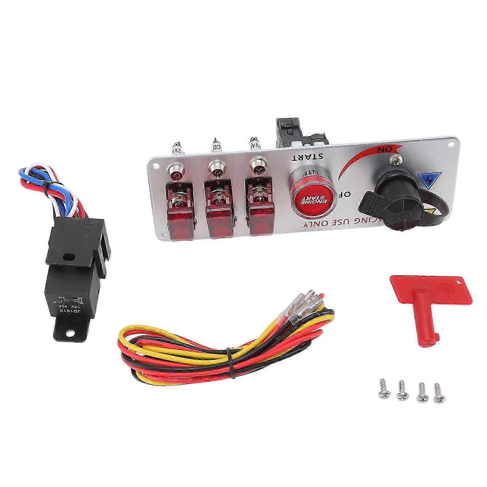5in1 12V LED Toggle Ignition Switch Panel with Engine Start Push Button for Racing Vehicle RV Truck Red