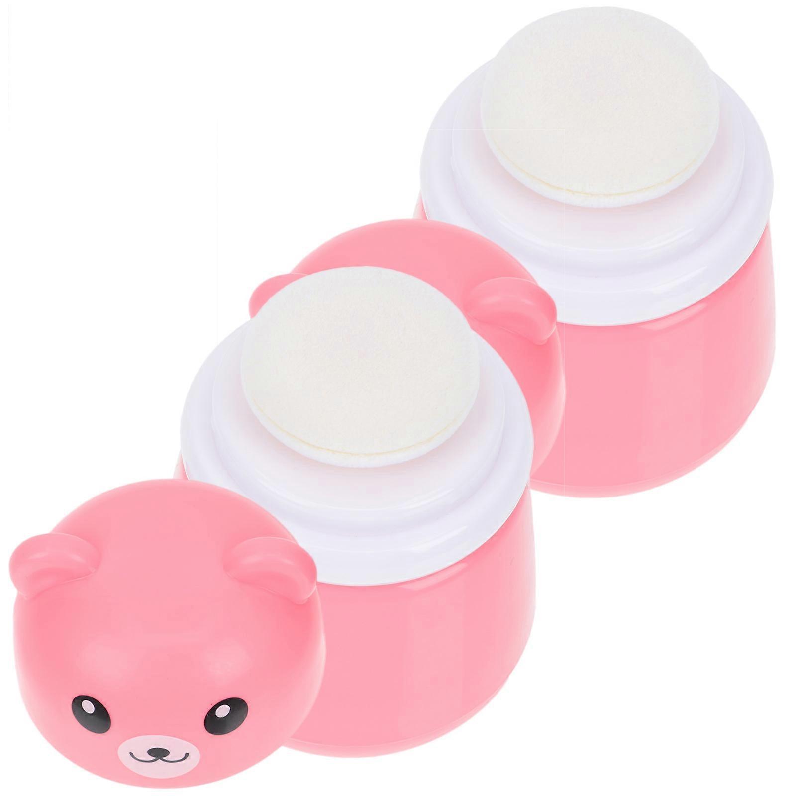 2Pcs Pink Body Powder Case for Home Made of PP and Sponge Sturdy and Durable Bear Shaped Storage Box