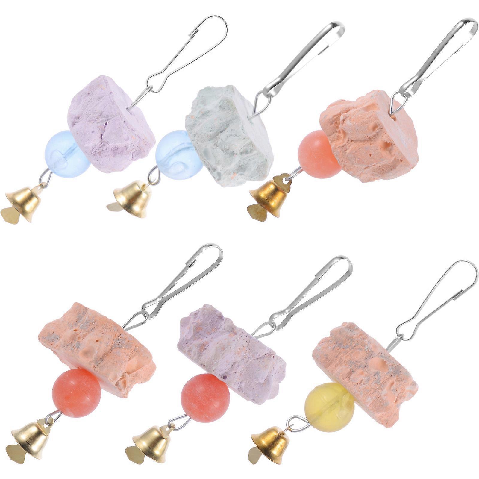 6Pcs Hanging Bird Toy Made Of Natural Minerals For Parrots Chewing Fun Portable Size Assorted Beak
