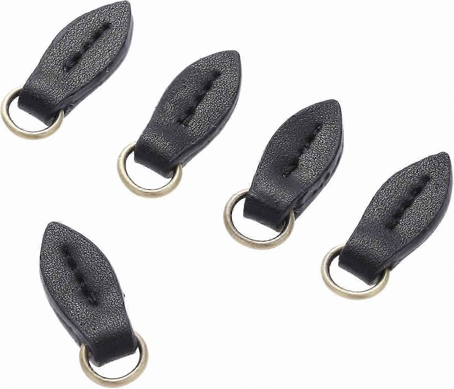 5 Pieces Leaf-Shaped Leather Zipper Pulls with Tags Fixer for Zippers