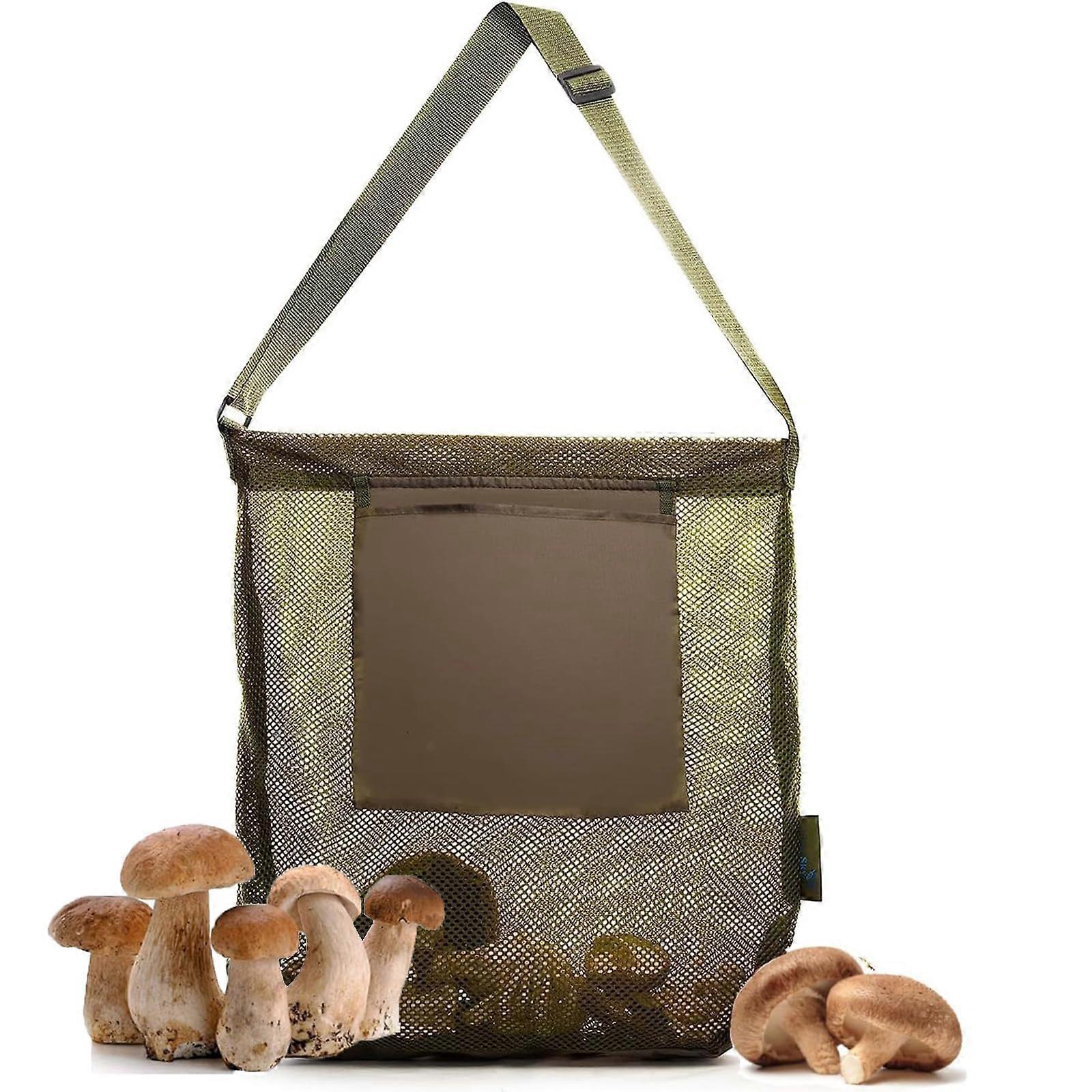 Mushroom Hunting Bag with Adjustable Shoulder Strap, 35 cm Mesh Collection Basket for Camping and Hiking