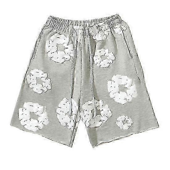 קיץ גברים מכנסיים קצרים פרח הדפסת שרוך מותניים אלסטי כיסים רופפים קפלים חופשה חוף ספורט מזדמן בגדי בית מכנסיים קצרים תלבושת