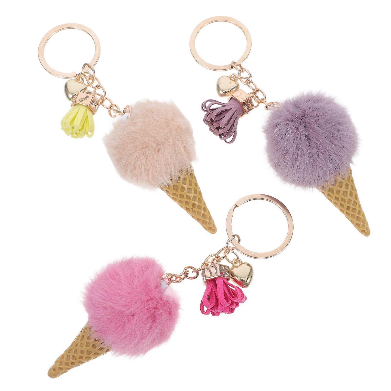 Practical Ice Cream Cone Shape Keychain 2Pcs Assorted Color Hanging Decoration For Backpack And Purse