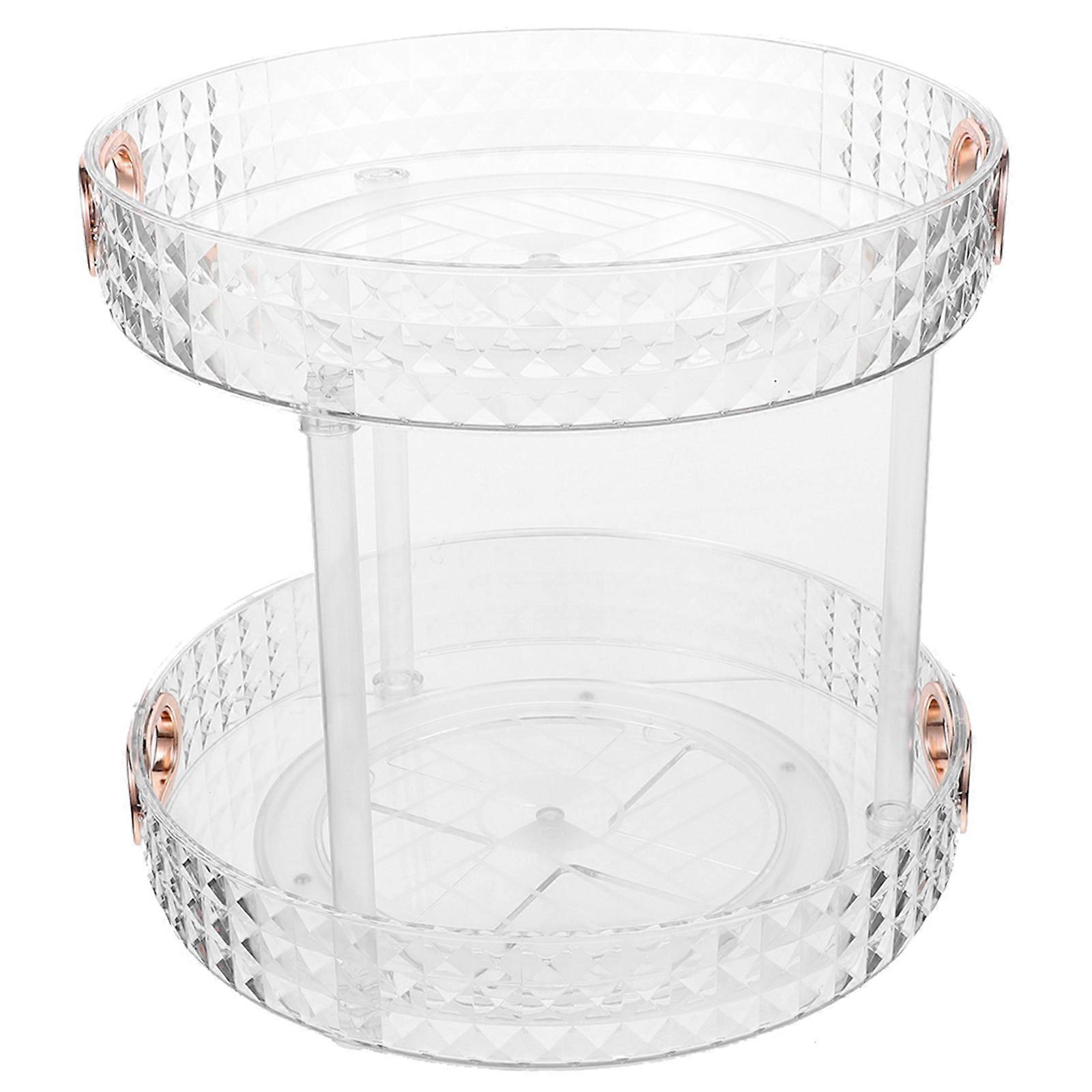 Double Layer Rotating Rack Spice Makeup Organizer Storage Tray Kitchen Vanity Bathroom Condiment Cosmetic Carousel Tidy Spaces