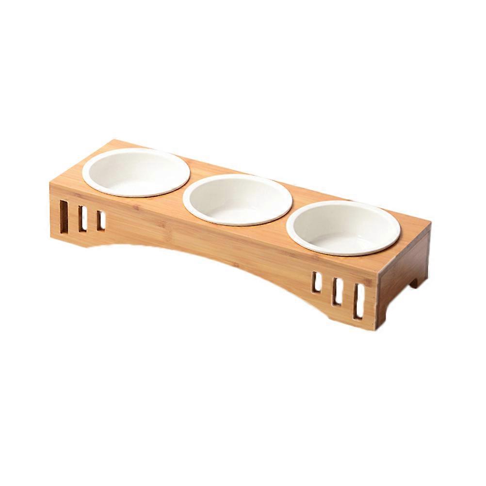 Wooden Cat Bowl Rack Elevated Pet Dining Table Ceramic Bowls Storage Easy Clean