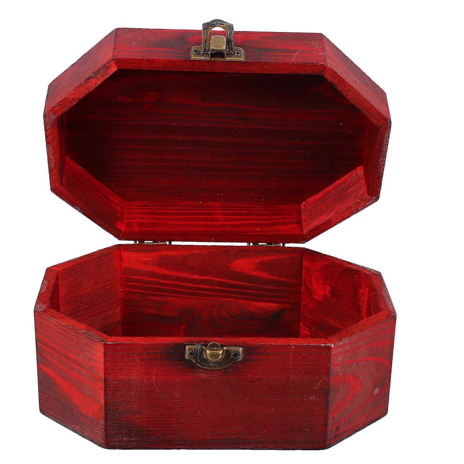 Retro Decorative Chest Jewelry Box For Home Use In Red Material Octagonal Shape 1Set