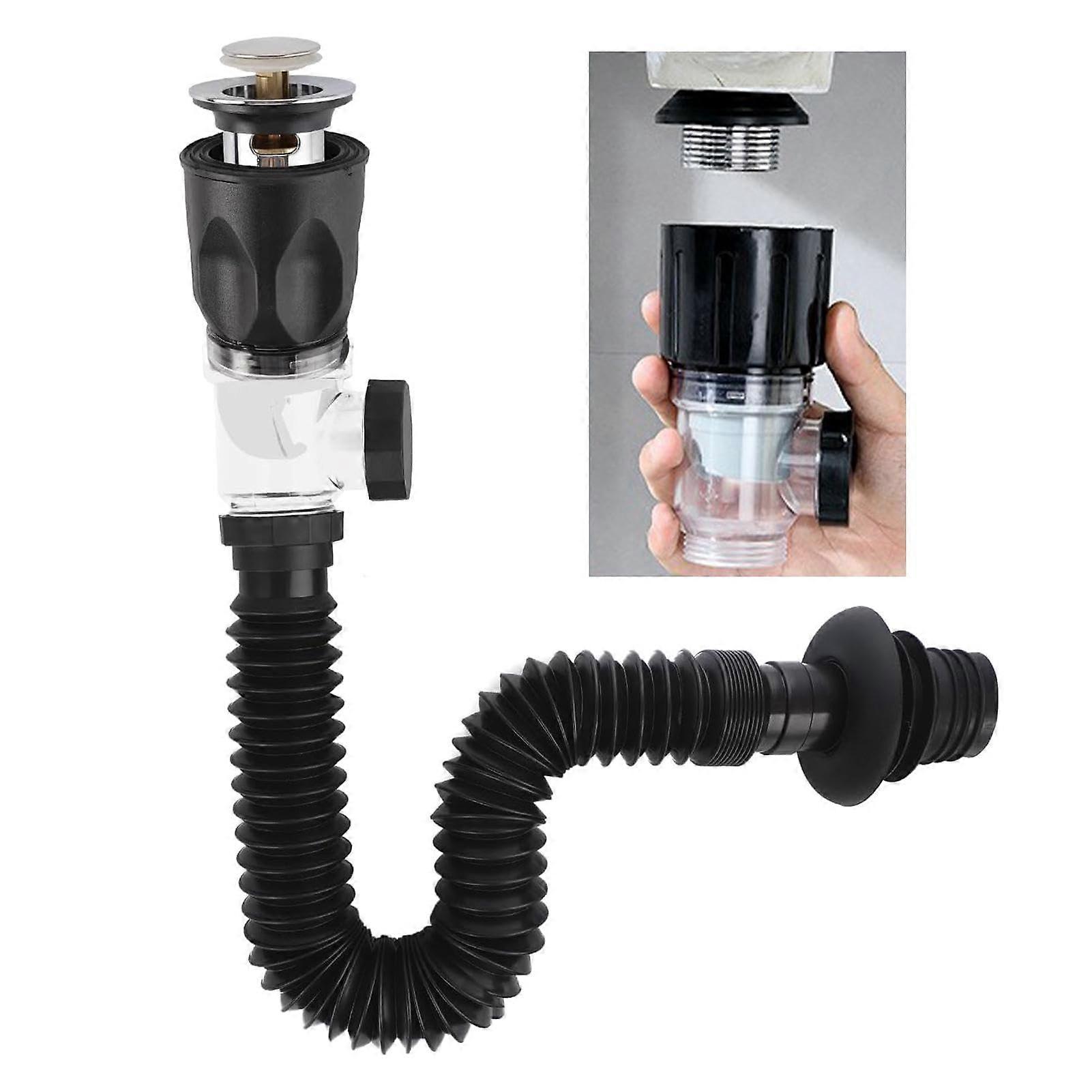 Sink Drain Set, Sink Drain Set with Flexible Drain Hose, Sink Drain for Bathroom, Kitchen Sink, OdourProof and LeakProof, Chrome