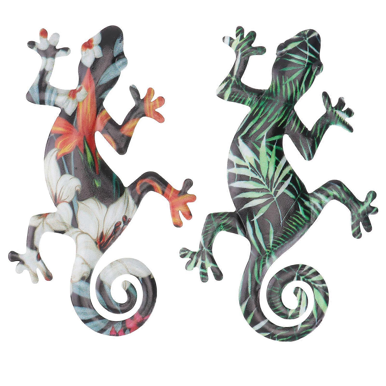 Lizard Art Wall Sculpture 1 Set of 2 Pcs Assorted Color Iron For Living Room Decoration