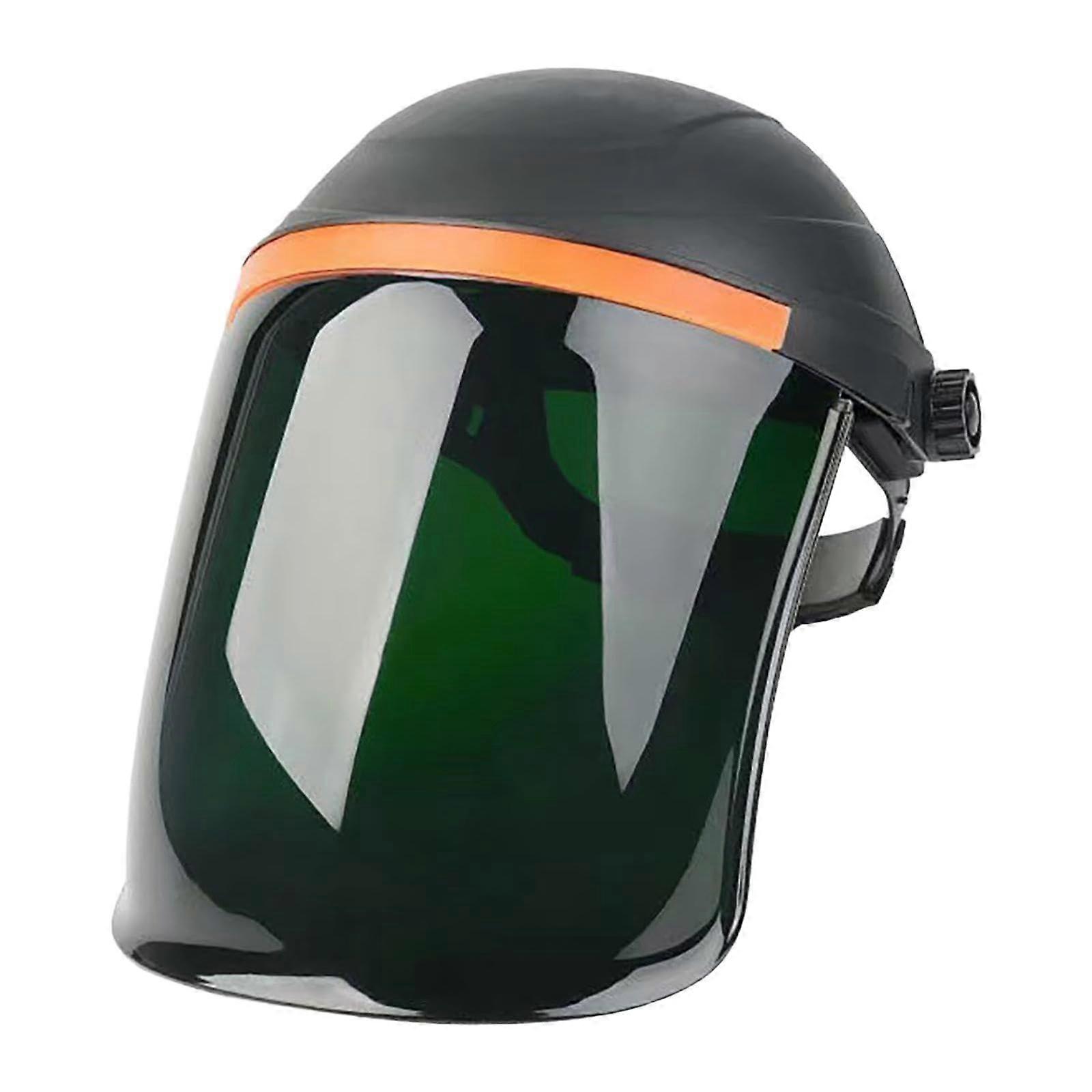 Welder face shield with protective helmet and visor for professionals, black and green