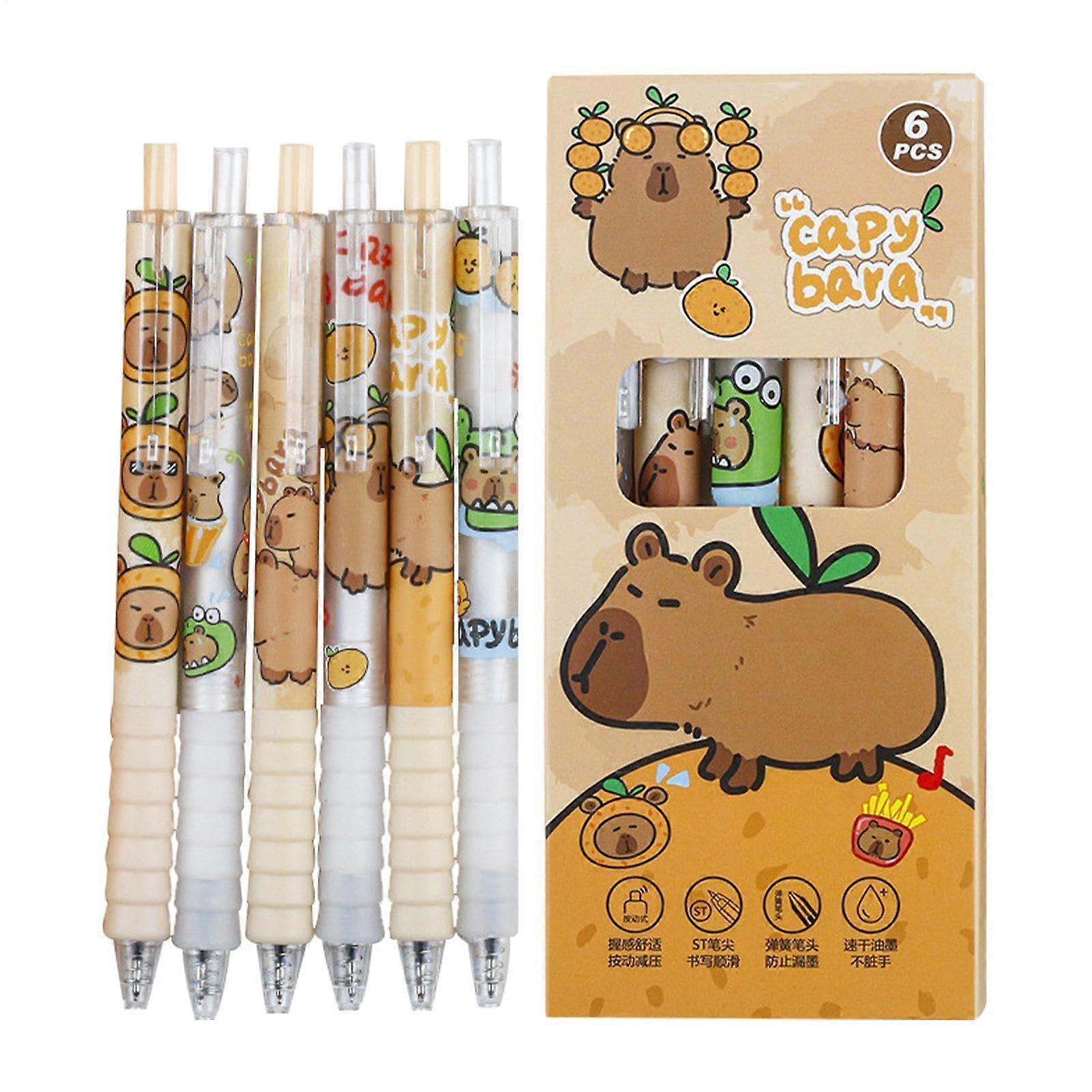 Capybara Gel Pen Set, 6 Cute Fine Tip Quick-Drying Gel Pens for Teens and Adults, Ideal for Note-Taking and Journaling