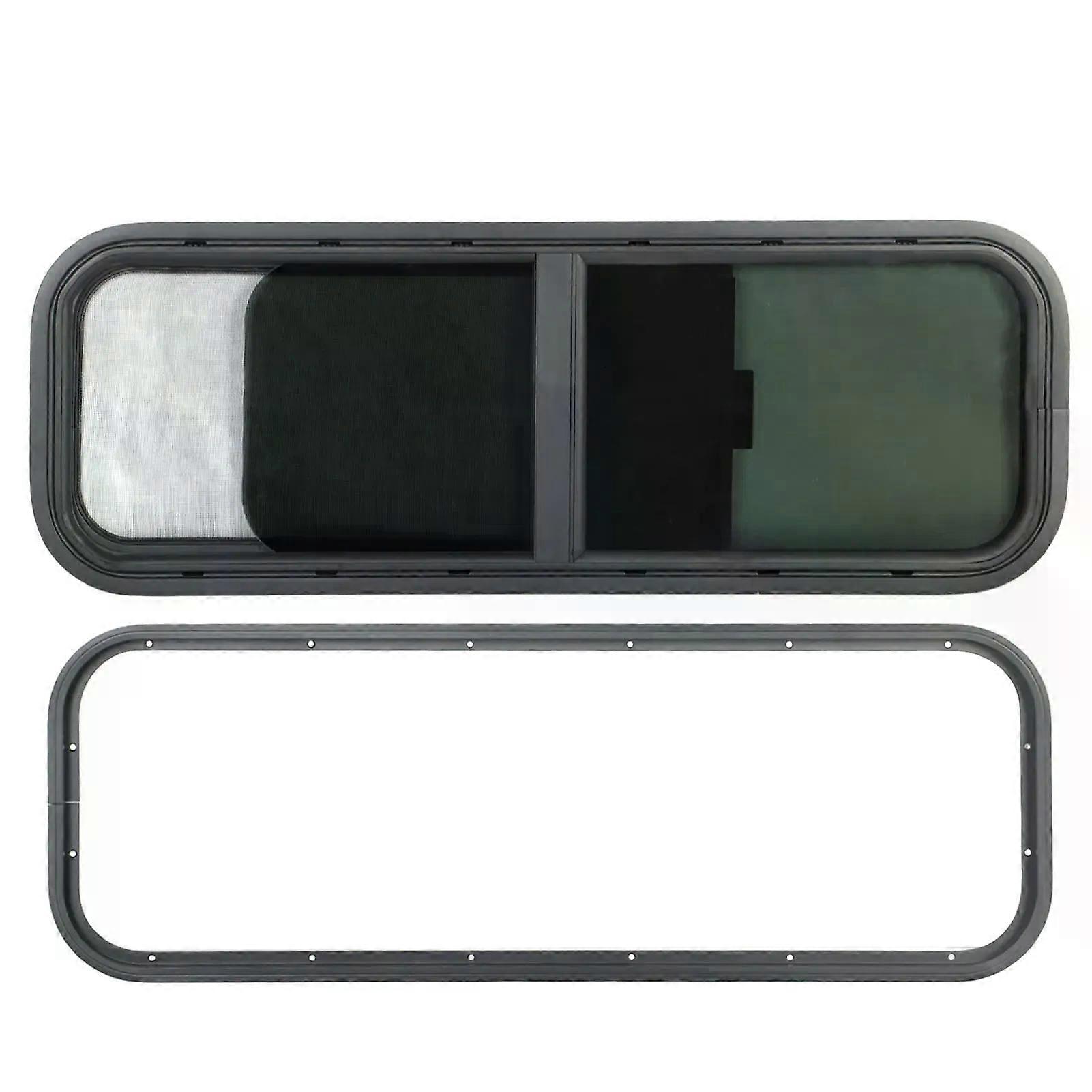 900x300mm Round Angle Sliding RV Window Black Tempered Glass Shade Window for Camper Trailer Glass RV Sliding Window