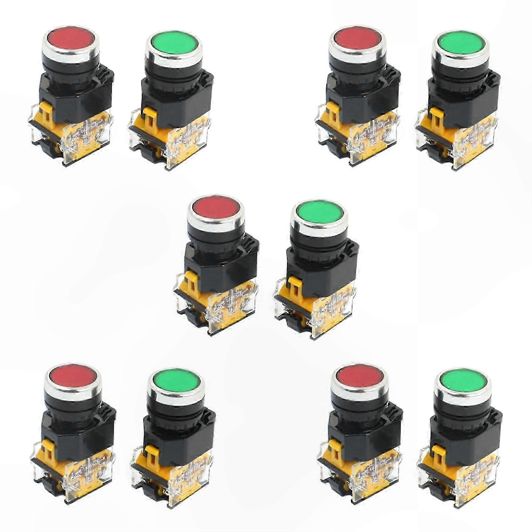 10 Pack 22mm Mount 10A 380V DPST Red Green Push Button Switch