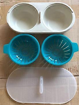 Steamed eggs Microwave egg cooker 2 layers with drain basket egg cooker (blue)  breakfast eggs