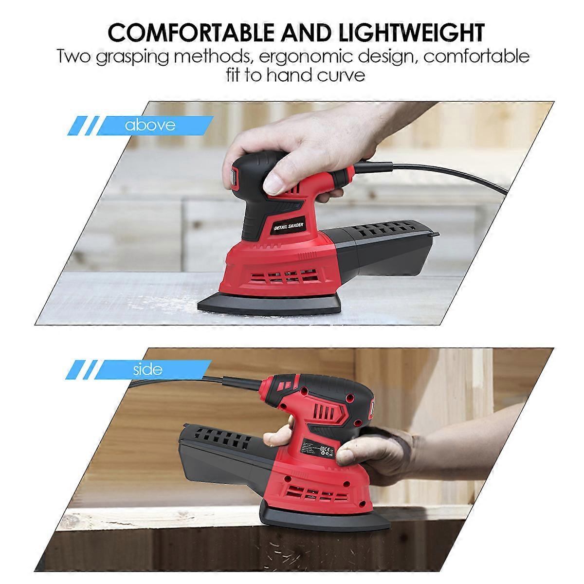 200W Wired Detail Grinder Sander with 20 Sandpapers, Black Red