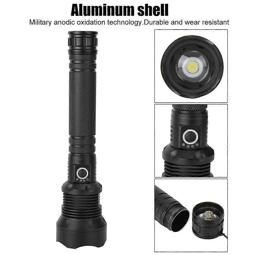 XHP70 9000LM 3 Lighting Modes LED Flashlight USB Strong Light Torch for HuntingBlack 