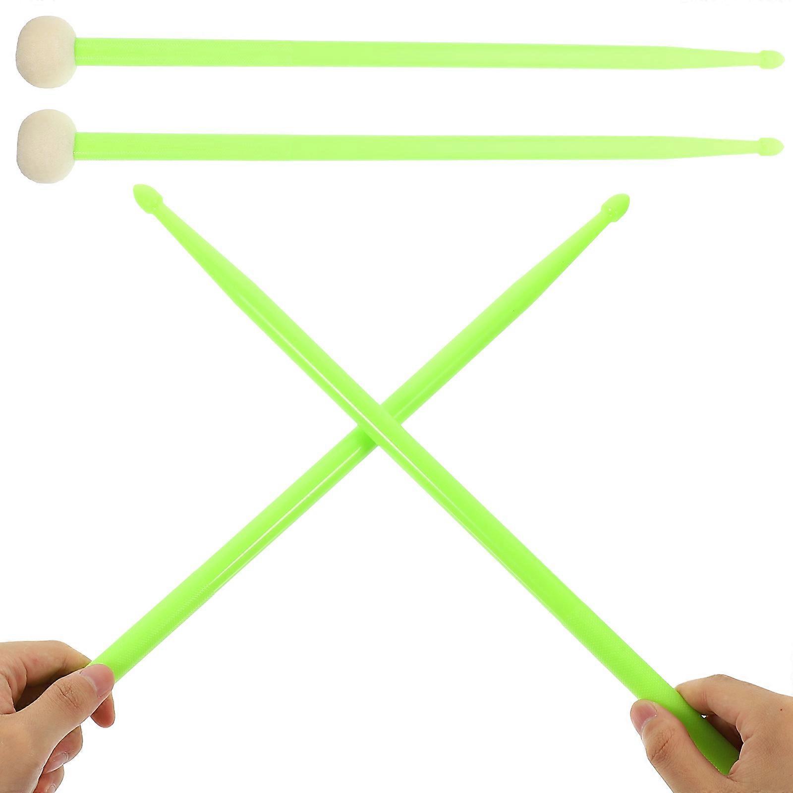 Percussion Drum Tool Double-End Stick for Practice Light Green Felt Nylon Material 1 Pair