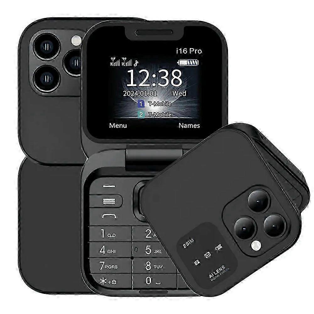 Rainbuvvy i16 Pro 2G Flip Phone 1.77 Inch Dual SIM Standby Camera Speed Dial Large Battery Audio Player Alarm Clock FM Feature Phone Elderly Phone Sma
