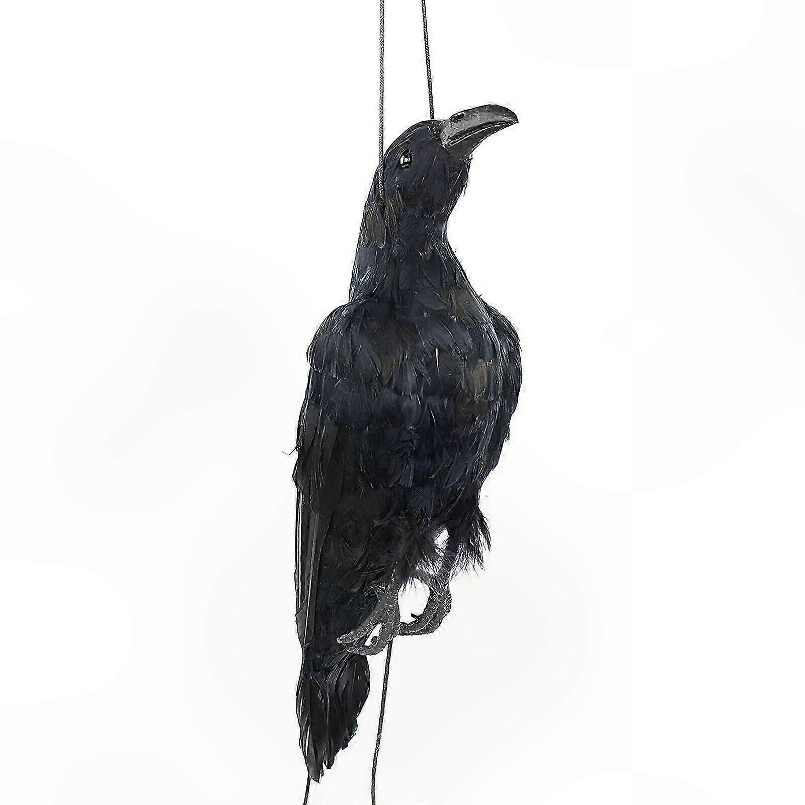Extra Large Realistic Crow Decoy with Black Feathers for Outdoor Use Lifesize Hanging Decoration
