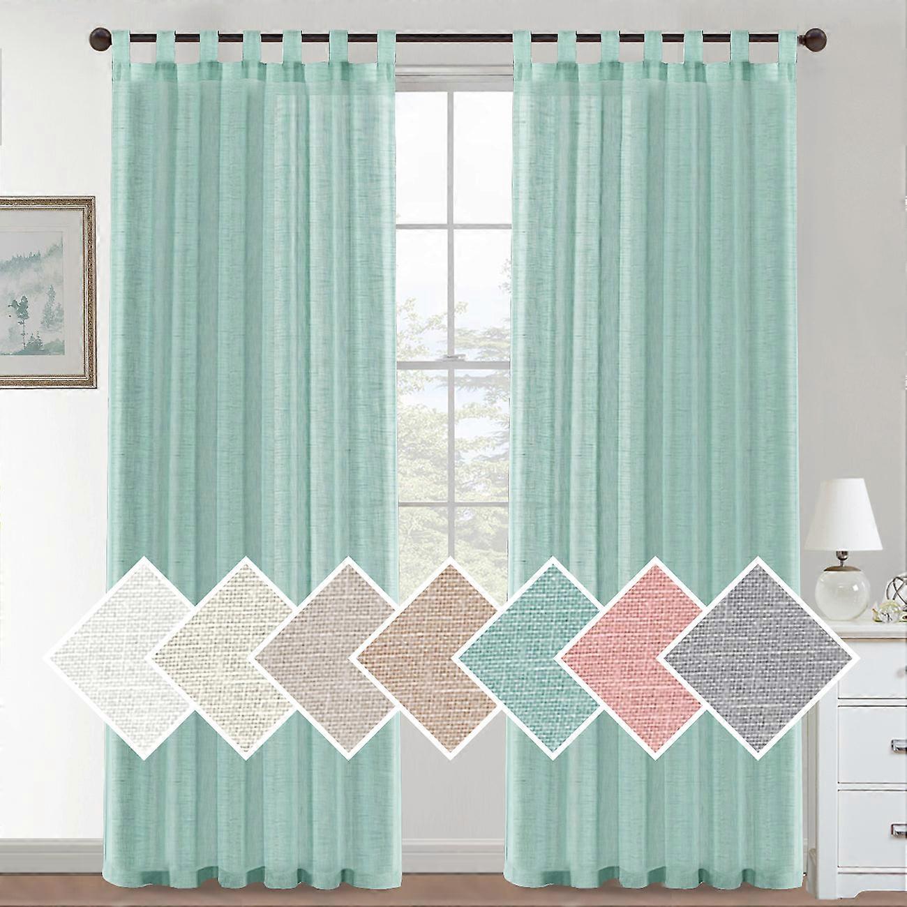 Natural Linen Sheer Curtains 2 Panels, Tab Top Semitransparent Semi-sheer Soft Comfort Privacy Drapes,sage