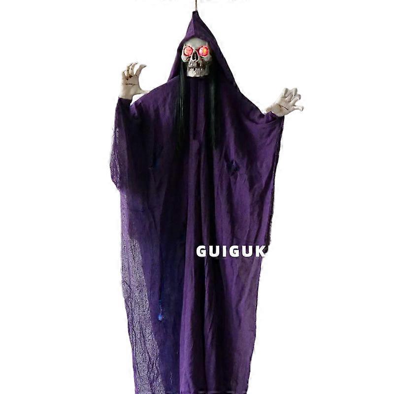 Skull and hanged man decorations, voice-activated, multi-color, large size, creating a terrifying atmosphere