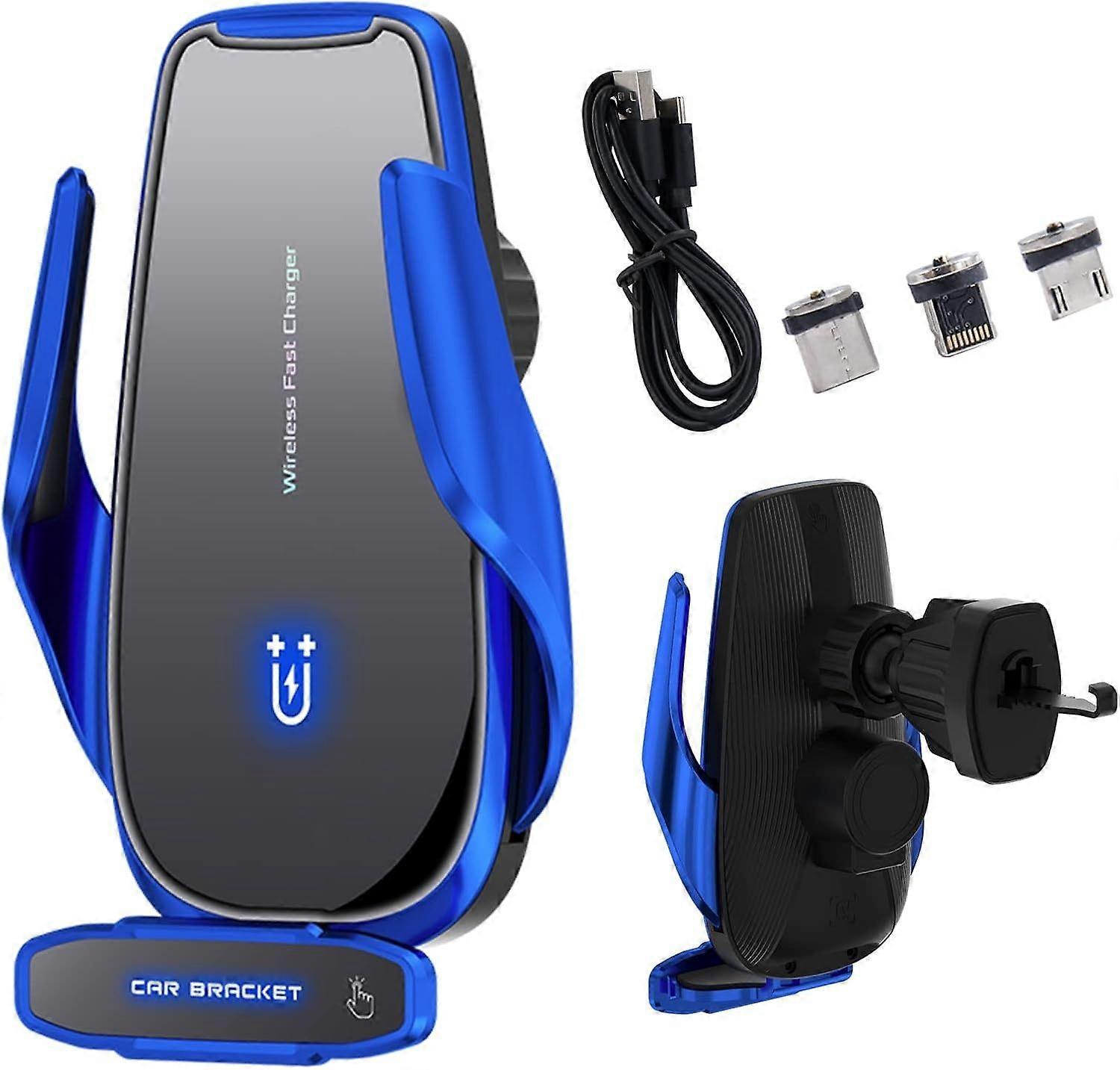 15W Wireless Car Charger Mount, Auto-Clamping Fast Charging Phone Holder with Intelligent Induction(Blue)