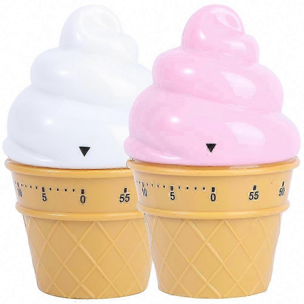 2Pcs Cartoon Ice Cream Timer 60 Minutes Plastic Mechanical Countdown Clock for Kitchen