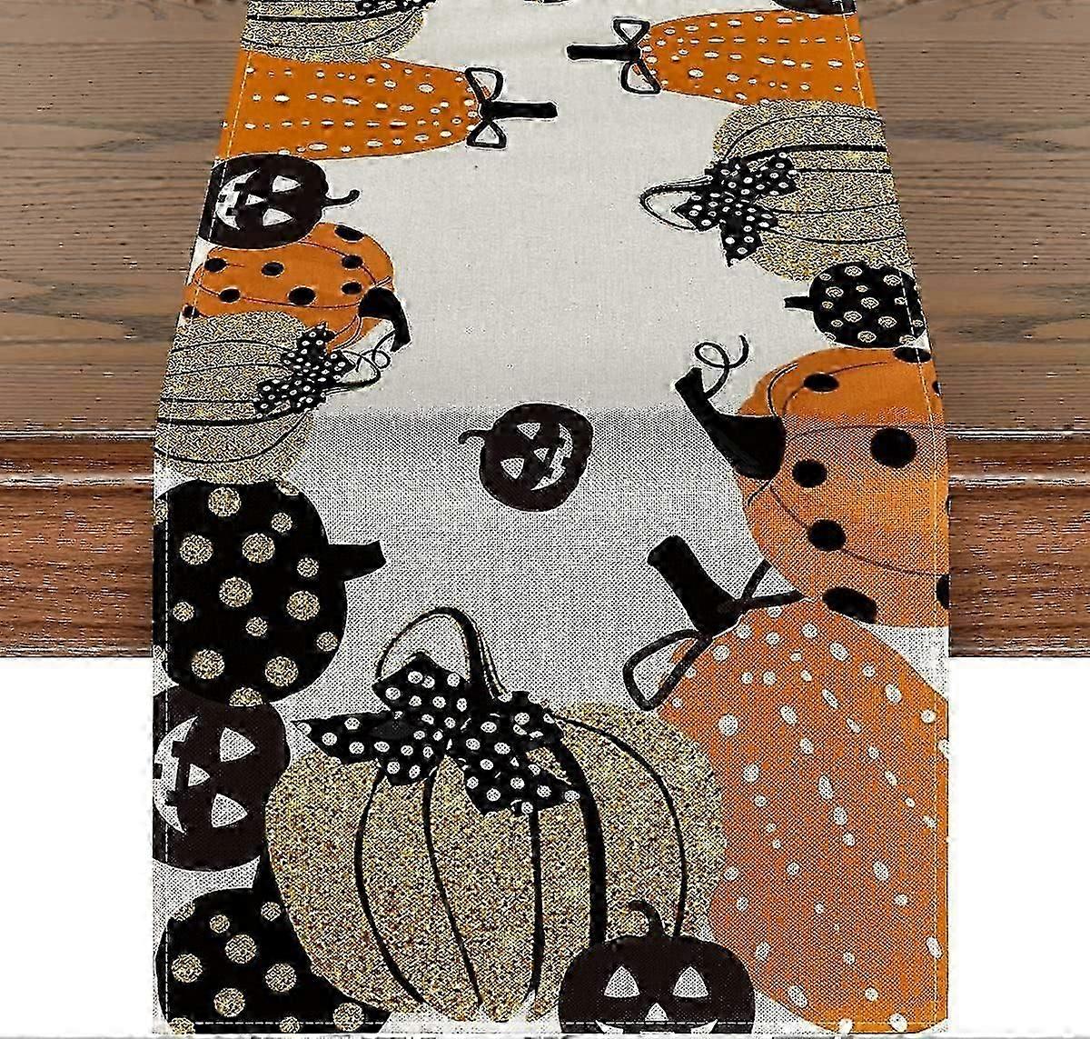 Halloween Jack-O-Lantern Citrouille Chemin de Table, Décoration de Table à Manger De Cuisine De Vacances Pour Décor De Fête À La Maison Intérieur Extérieur 13 x 72 Pouces