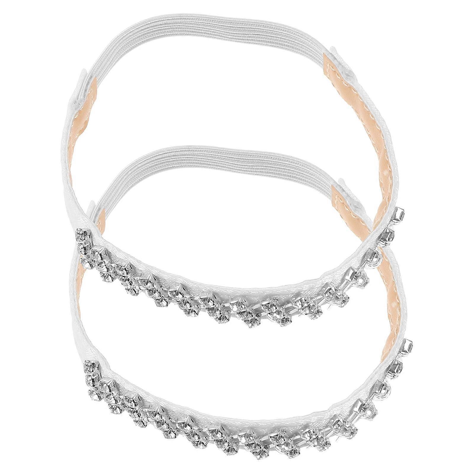 Heel Strap Rhinestone Elastic Shoe Band for Women with Detachable 1Pair