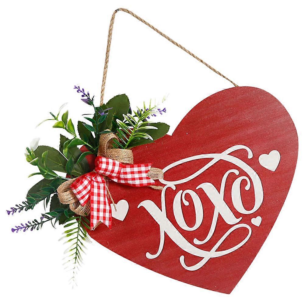 Valentines Day Heart Shaped Hanging Sign Home Decoration Wood Multi Color for Hanging 1Set