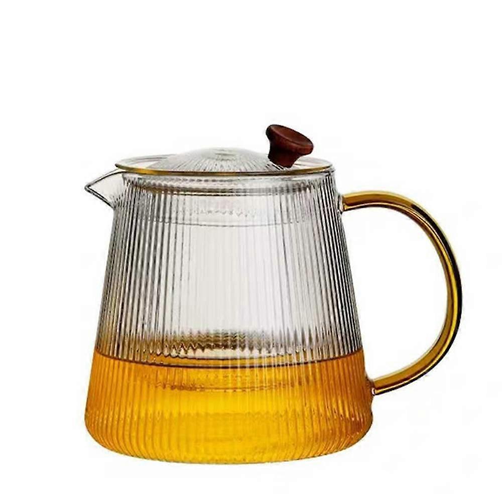 Simple Vertical Grain Glass Teapot, Can Be Heated By Electric Pottery Stove, With Filter Liner Green