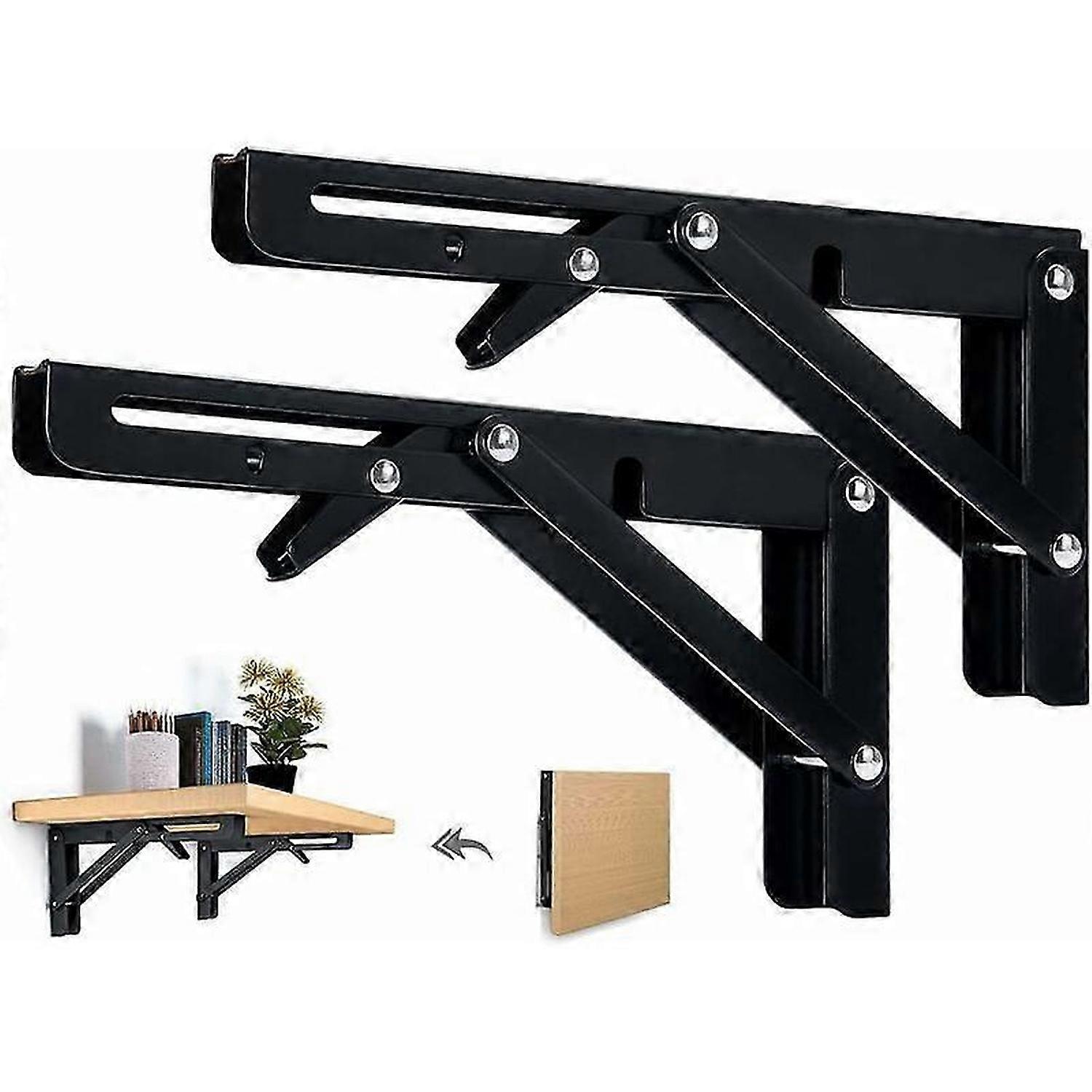 2PCS Foldable Shelf Bracket 250mm Folding Bracket Wall Shelf Heavy Duty Folding Bracket Black Foldable Console Bracket for Table Wall Shelf 50KG Load-