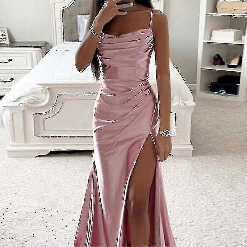 Kadın Uzun Maxi Elbiseler Cowl Boyun Gece Elbisesi Kolsuz Saten Slip Elbise Parti Casual