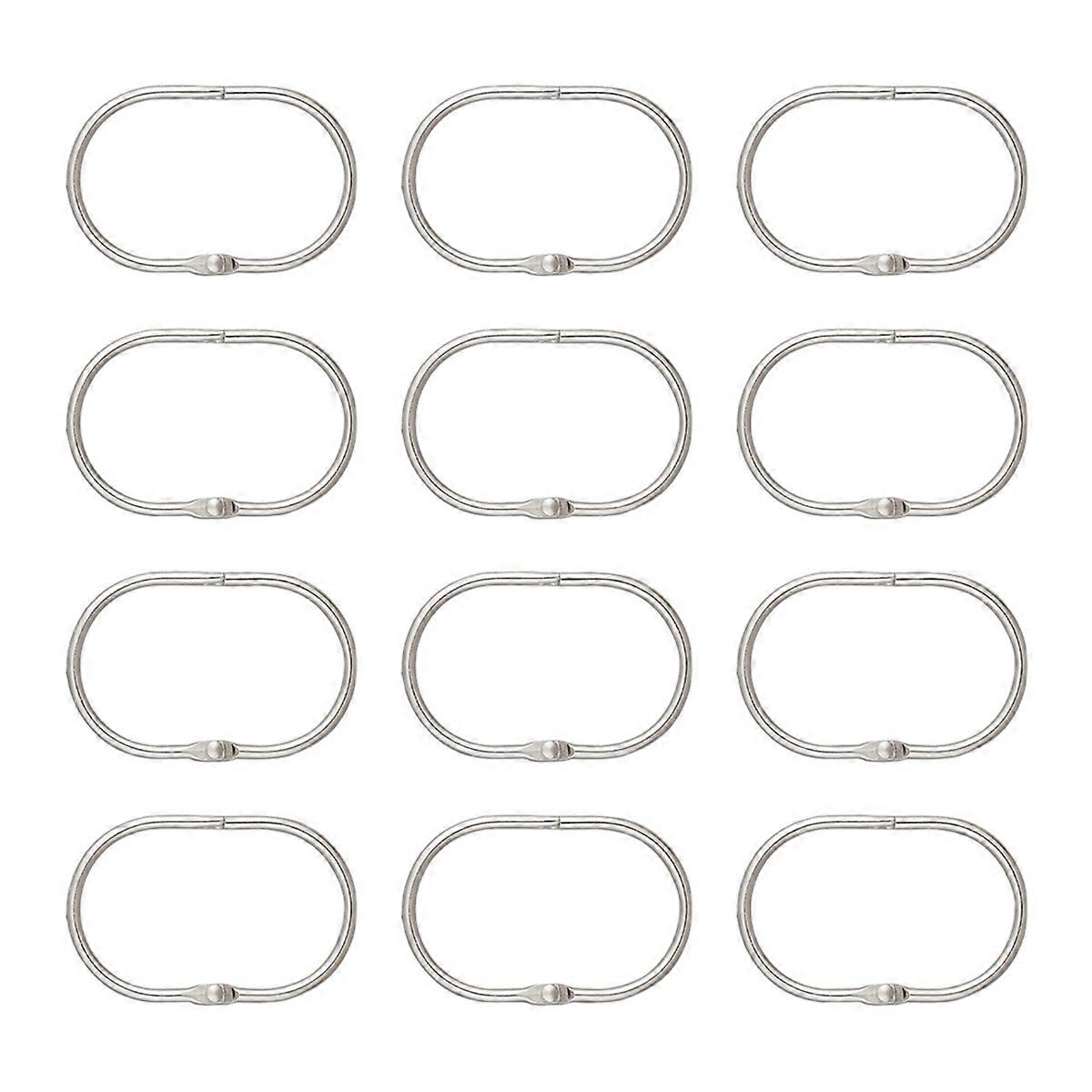 12 Pcs Open Shower Curtain Hook Rings Oval Hanging silver