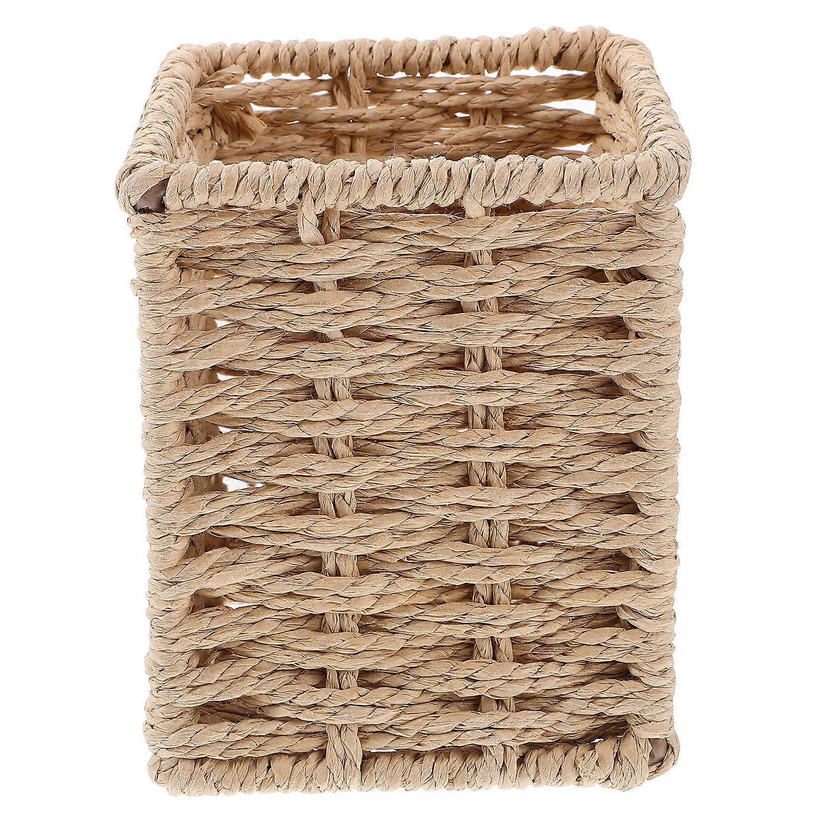 Rectangular Paper Rope Pen Organizer For Desk Management In Beige 4.1X10X3.3In Functional Storage 3Pcs