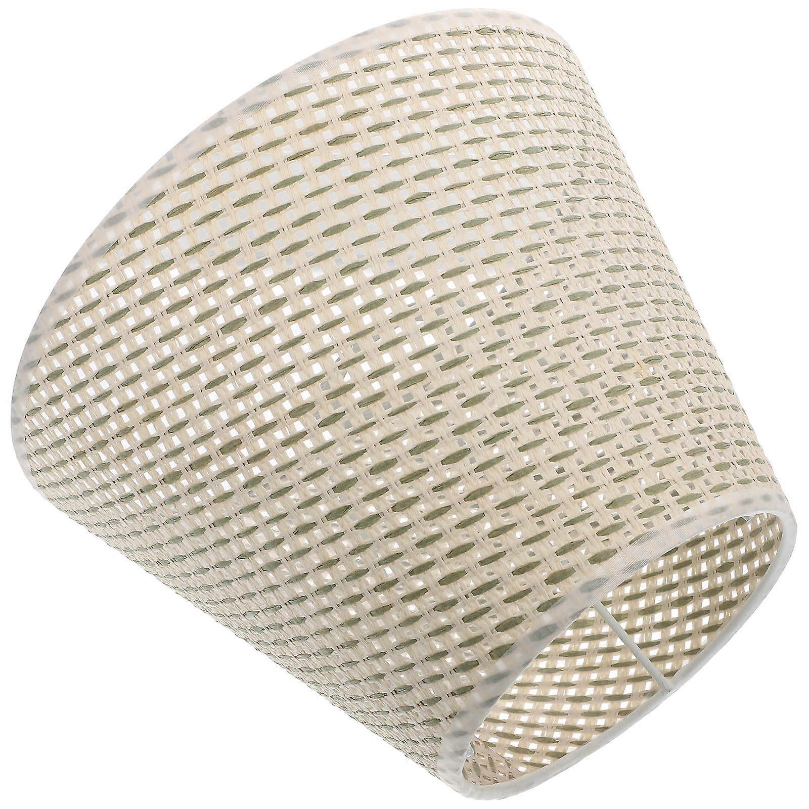 Square Grid Shape Woven Fabric Table Lamp Shade Beige Environment-friendly Paper PE Iron 1Pcs